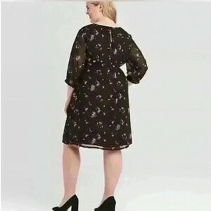 Ava & Viv Black/Brown Floral Belted Dress- 2XL 20/22 PLUS fits Bust 49.5-51.5